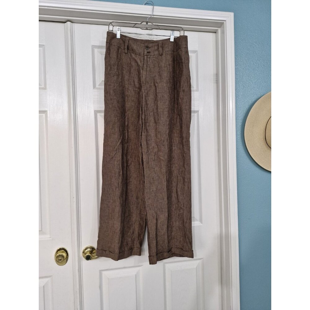 Hunt Club Womens 100% Linen Pants Size 8 Wide Leg Brown Color Y2k Style 30x29